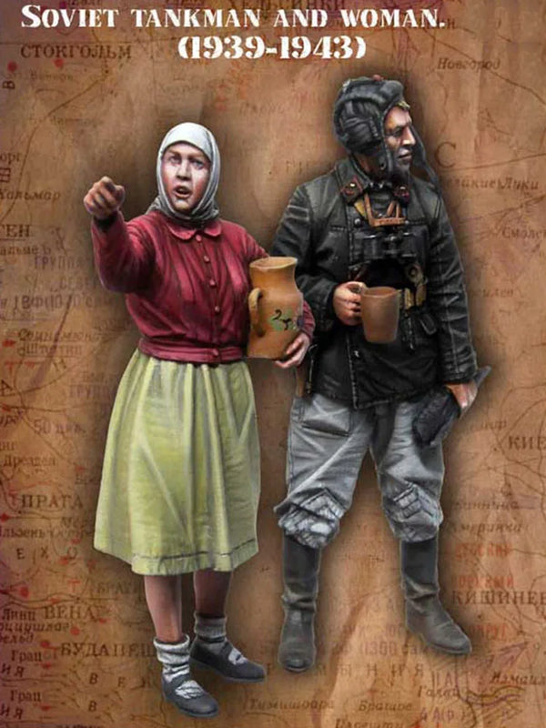 1/35 WWII Soviet Tankman & Civilian, 2 Figures, Resin Model Figure Kit, Unassembled and Unpainted