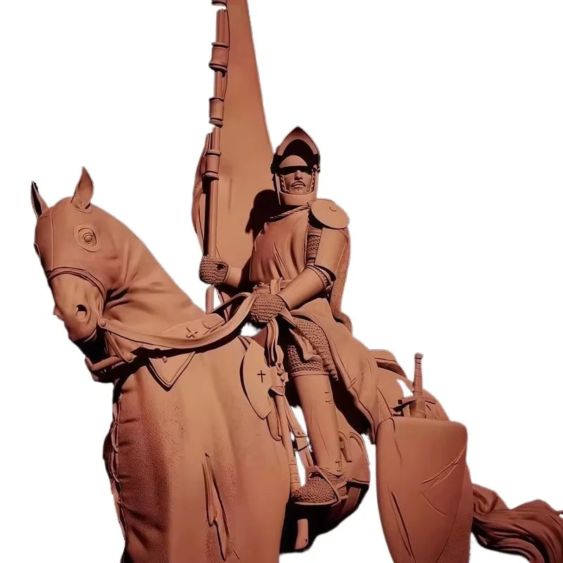 1/24 Medieval Crusader Knight on Horseback, Resin Model Diorama Kit, Unassembled and Unpainted