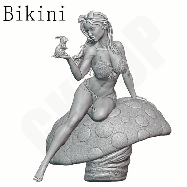 1/24 Fairy Tale Girl on Mushroom Seat, Resin Model Figure Kit, Fantasy Theme, Unassembled and Unpainted