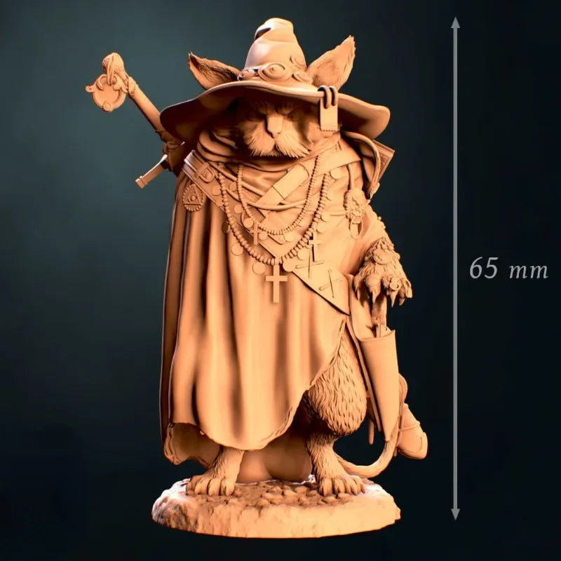 65mm Cat Warrior, Resin Model Figure Kit, Fantasy Theme, Unassembled and Unpainted