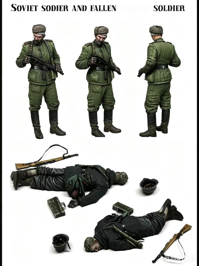 1/35 WWII Soviet Soldier with Fallen Comrades, 5 Figures, Resin Model Diorama Kit, Unassembled and Unpainted