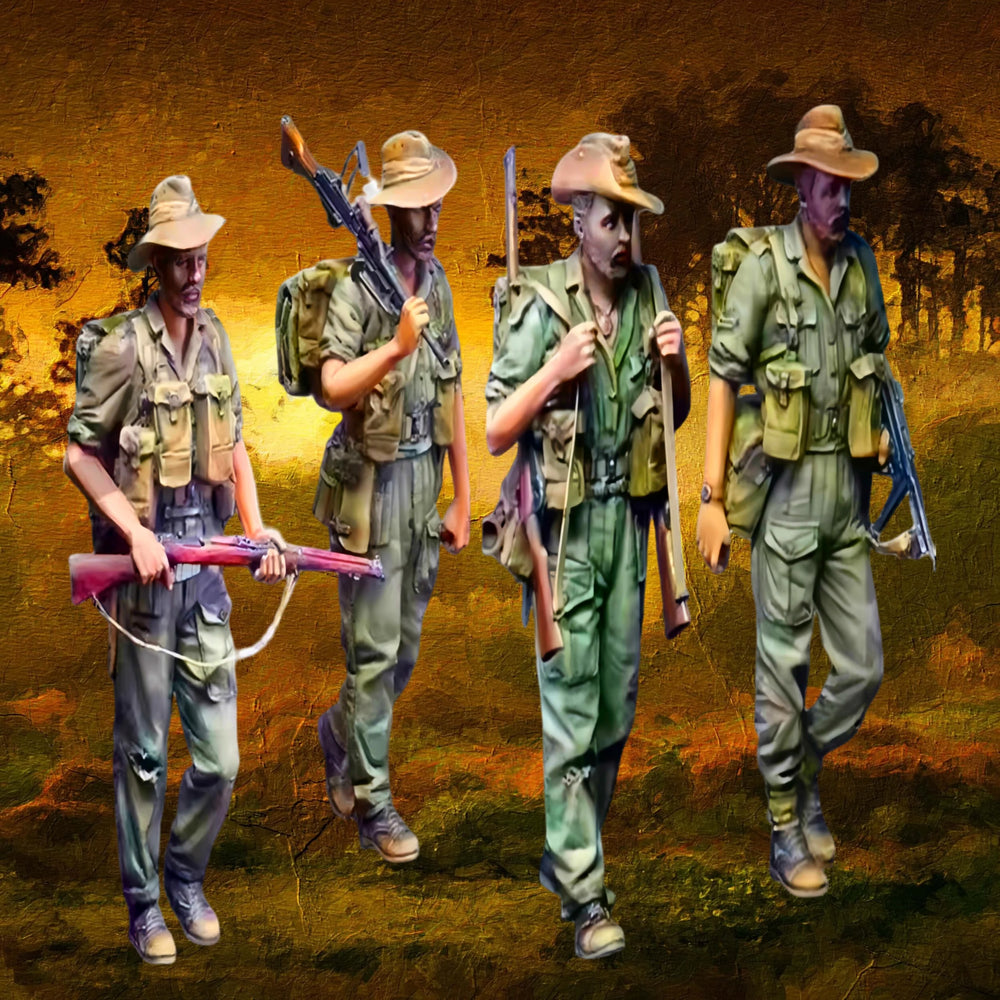 1/35 WWII Jungle Warfare Soldiers, 4 Figures, Resin Model Figure Kit, Unassembled and Unpainted
