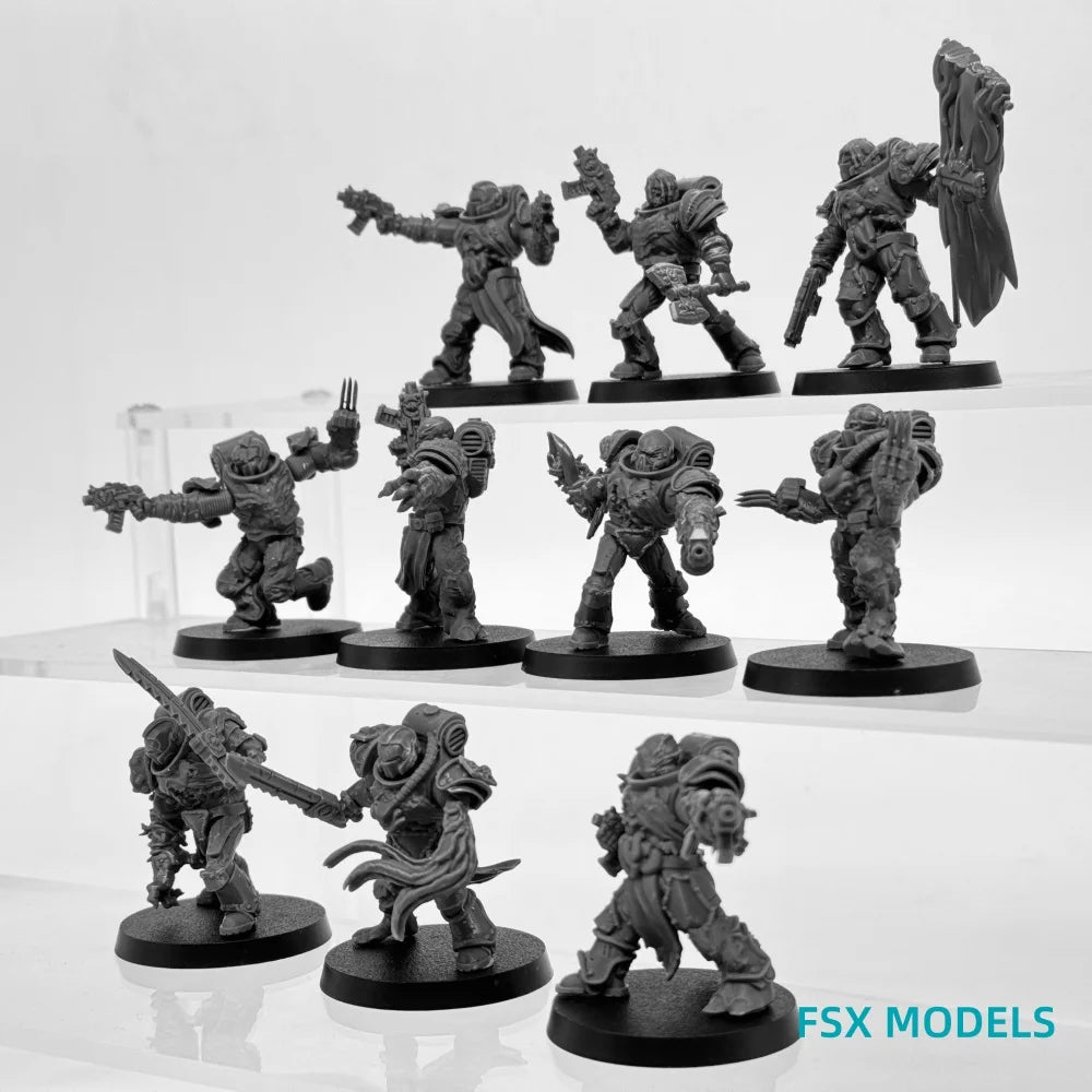 28mm Corrupted Socratis Infantry, 16 Figures, Resin Model Figure Kit, Sci-Fi Theme, Unassembled and Unpainted