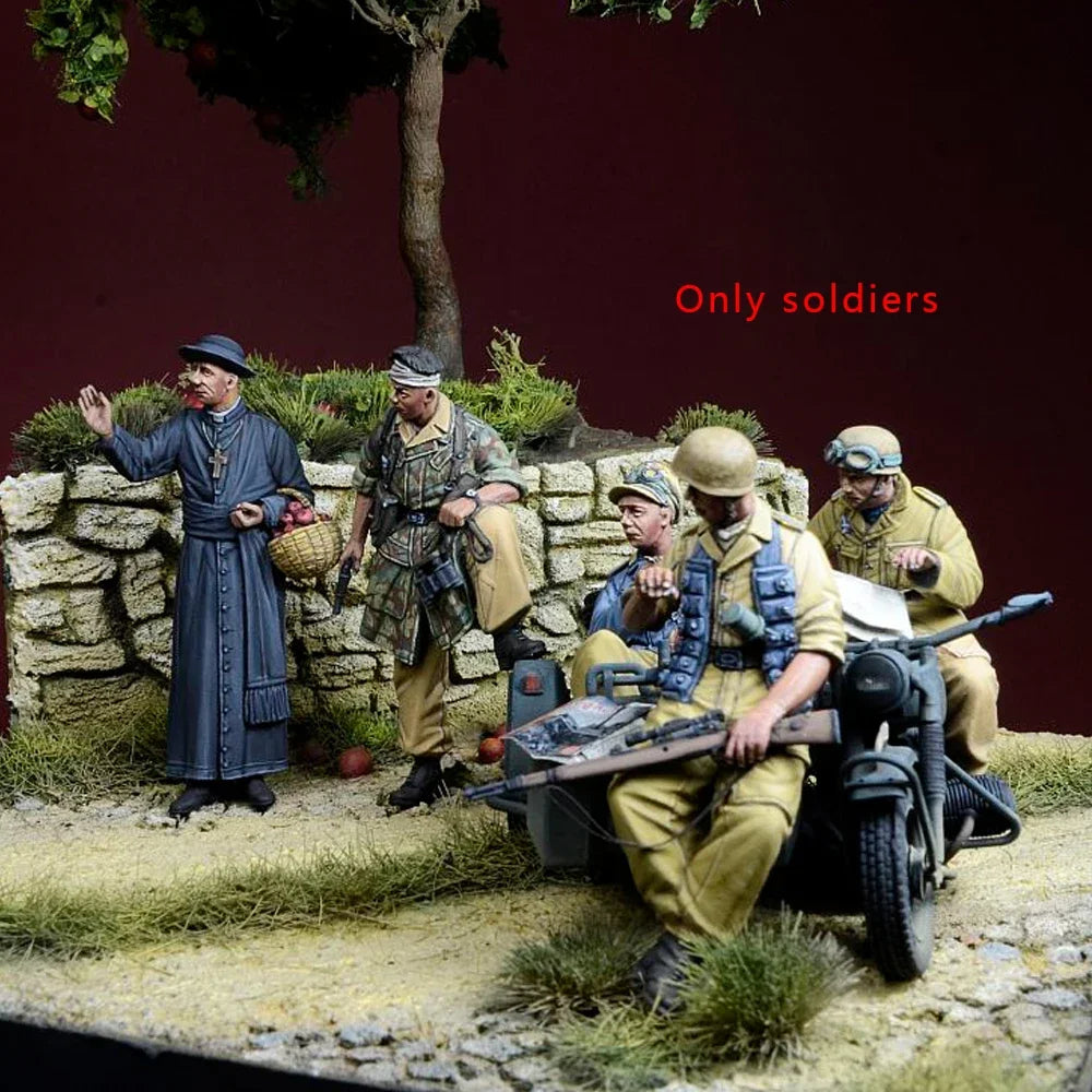 1/35 WWI Trench Soldiers & Motorcycle, 6 Figures, Resin Model Diorama Kit, Unassembled and Unpainted