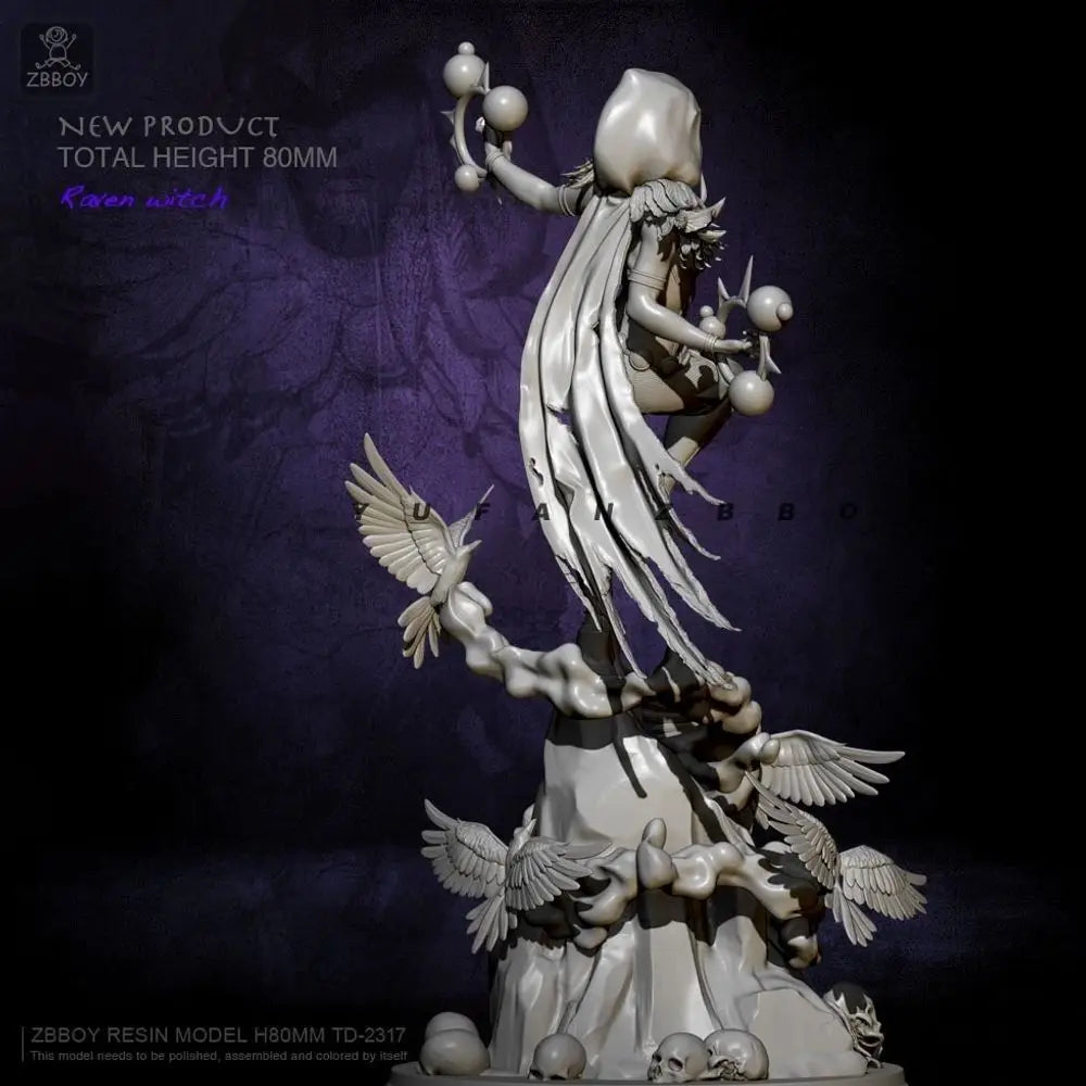 80mm Raven Witch, Resin Model Figure Kit, Fantasy Theme, Unassembled and Unpainted