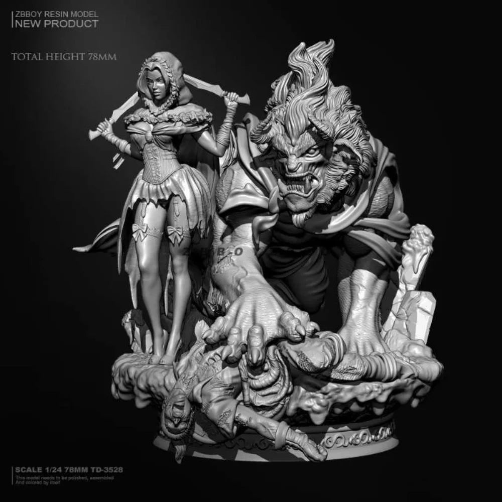 78mm Beauty and the Beast, 2 Figures, Resin Model Diorama Kit, Fantasy Theme, Unassembled and Unpainted
