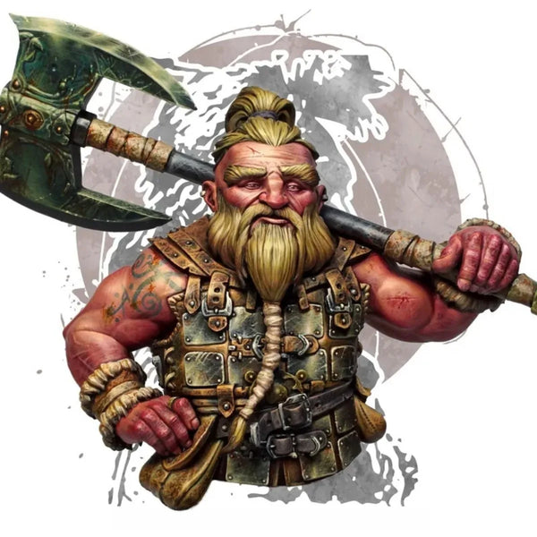 1/12 Dwarf Warrior with Dual Axes and Braids, Resin Model Bust Kit, Fantasy Theme, Unassembled and Unpainted