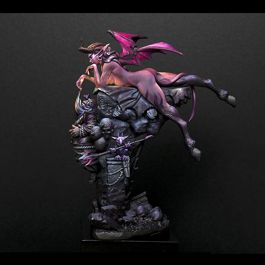75mm Winged Demon Sorceress with Curved Horns, Resin Model Figure Kit, Fantasy Theme, Unassembled and Unpainted