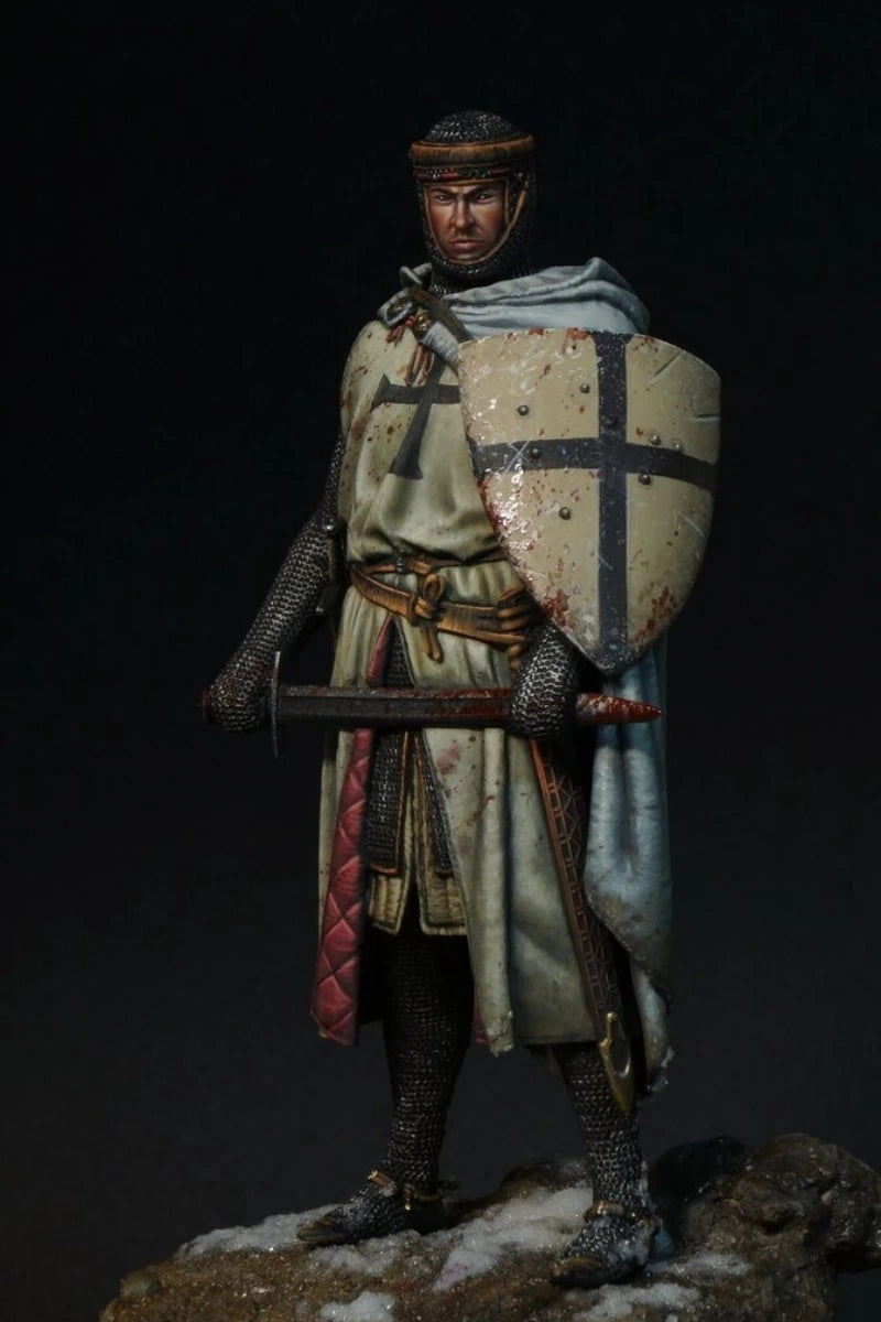 75mm Medieval Crusader Knight with Red Cross Surcoat, Resin Model Figure Kit, Unassembled and Unpainted