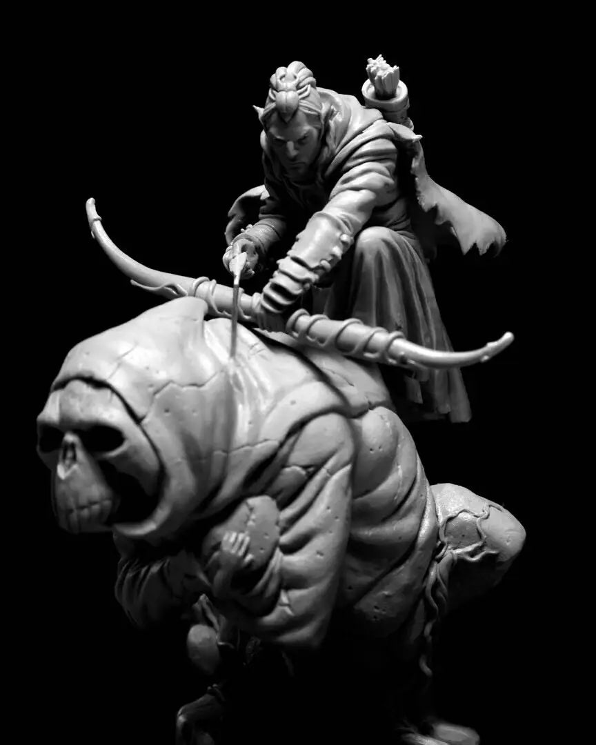 1/24 Dark Fantasy Warrior & Beast Mount, 2 Figures, Resin Model Figure Kit, Fantasy Theme, Unassembled and Unpainted