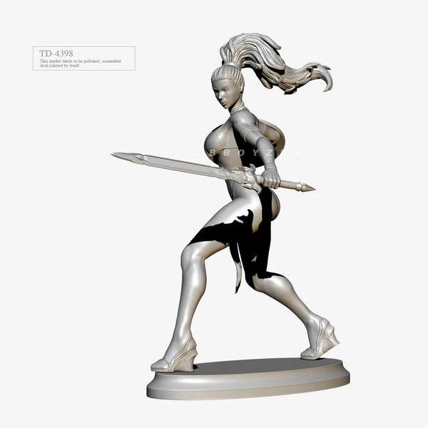 75mm Female Warrior Dual-Wielding Curved Blades, Resin Model Figure Kit, Fantasy Theme, Unassembled and Unpainted