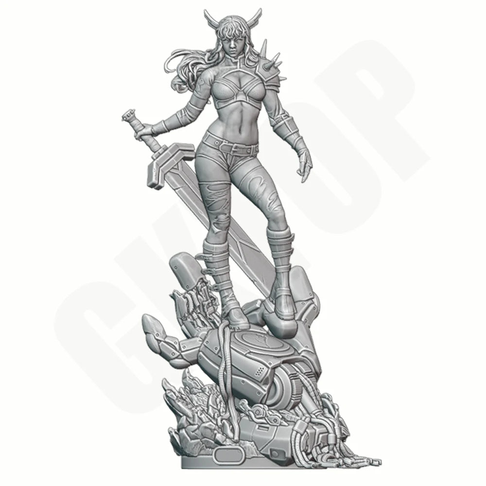1/24 Horned Demon Warrior Wielding Greatsword, Resin Model Figure Kit, Fantasy Theme, Unassembled and Unpainted