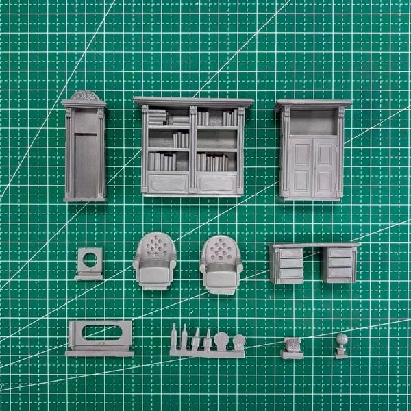 1/35 Victorian Study Room Furniture, Resin Model Terrain Kit, Historical Theme, Unpainted