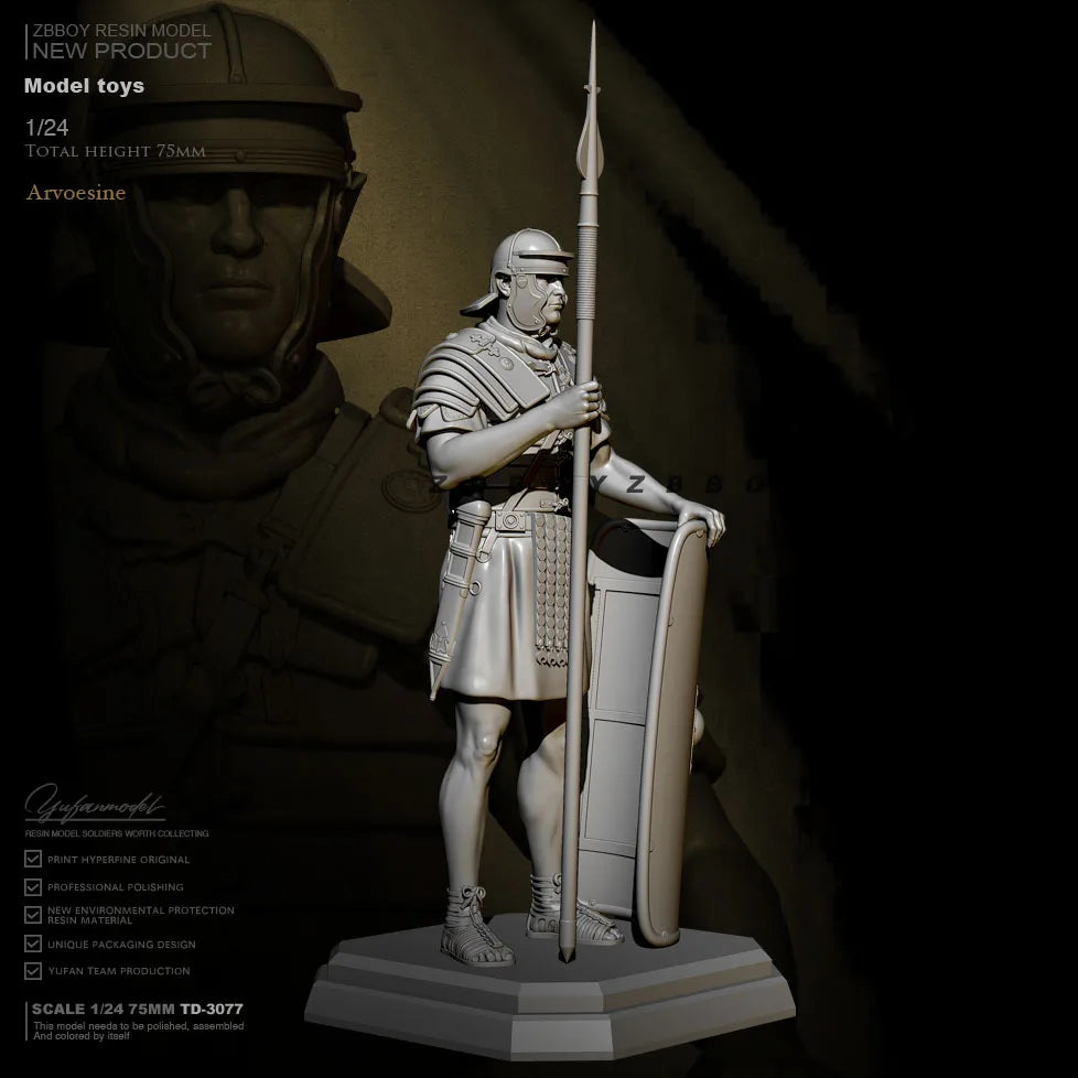 1/24 Ancient Roman Legionnaire in Segmented Armor with Pilum, Resin Model Figure Kit, Unassembled and Unpainted