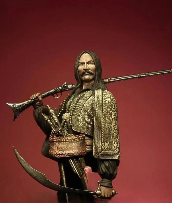 1/10 Bearded Cossack Warrior with Rifle and Sabre, Resin Model Figure Kit, Fantasy Theme, Unassembled and Unpainted