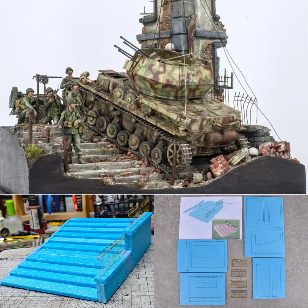 1/35 Stepped Stairway, Resin Model Terrain Kit, Historical Theme, Unpainted