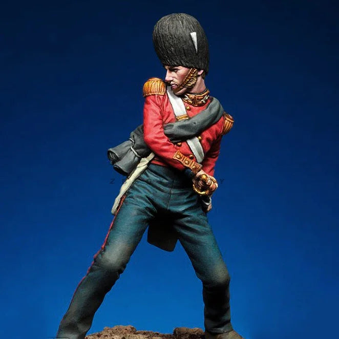 54mm Napoleonic French Officer in Red Coat with Busby, Resin Model Figure Kit, Unassembled and Unpainted