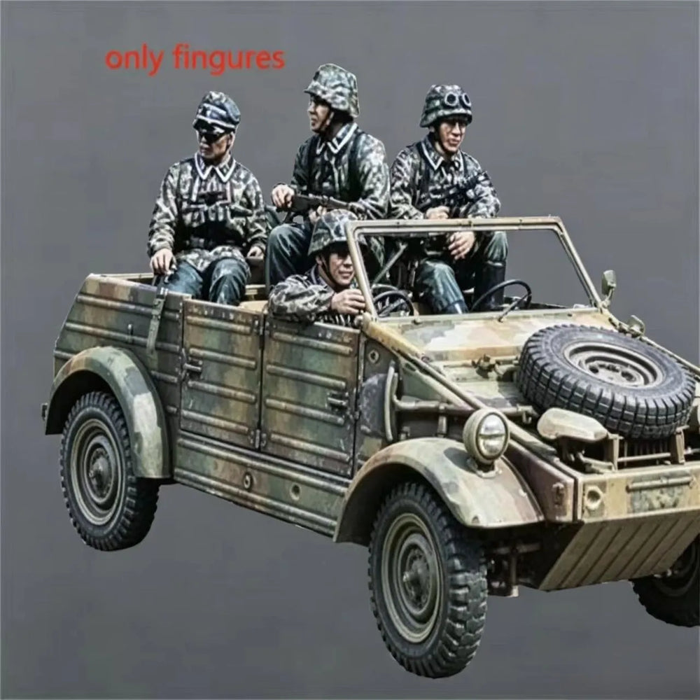 1/35 WWII German Kubelwagen, 4 Figures, Resin Model Figure Kit, Unassembled and Unpainted