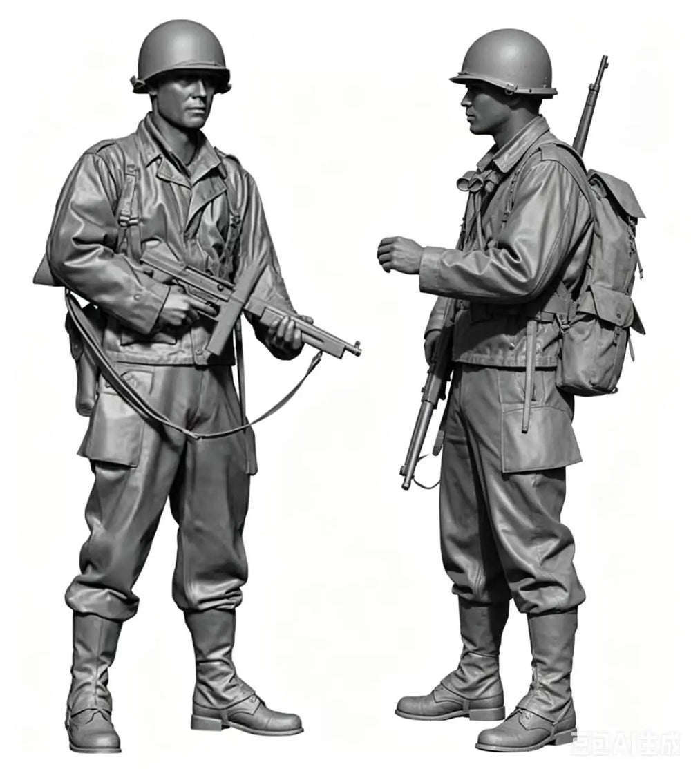 1/35 WWII Allied Soldiers with Rifles, 2 Figures, Resin Model Figure Kit, Unassembled and Unpainted