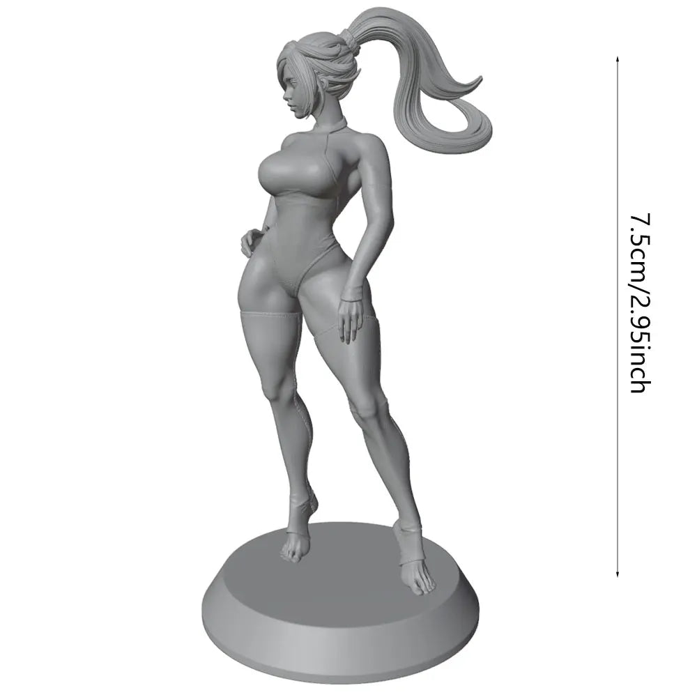 75mm Confident Woman with Long Flowing Hair, Resin Model Figure Kit, Unassembled and Unpainted