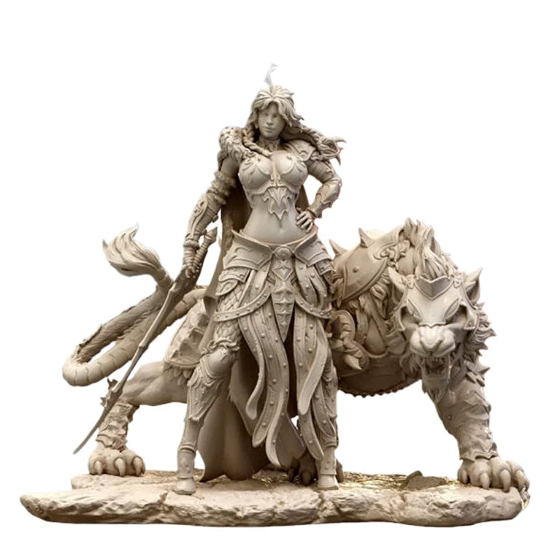 1/24 Warrior with Beasts, 3 Figures, Resin Model Diorama Kit, Fantasy Theme, Unassembled and Unpainted