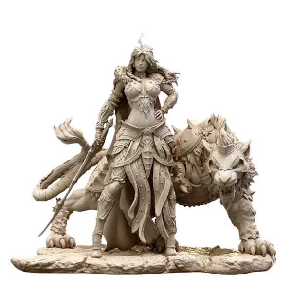1/24 Warrior with Beasts, 3 Figures, Resin Model Diorama Kit, Fantasy Theme, Unassembled and Unpainted