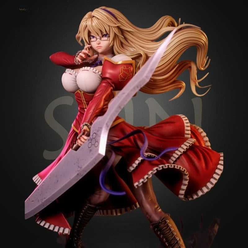 Blonde Sorceress in Scarlet with Purple Sword, Resin Model Figure Kit, Fantasy Theme, Unassembled and Unpainted