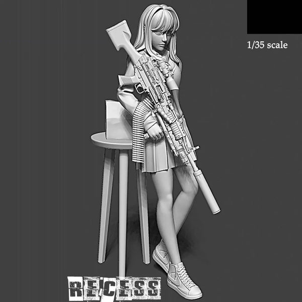 1/35 Combat Operator Seated with Rifle, Resin Model Figure Kit, Anime Theme, Unassembled and Unpainted