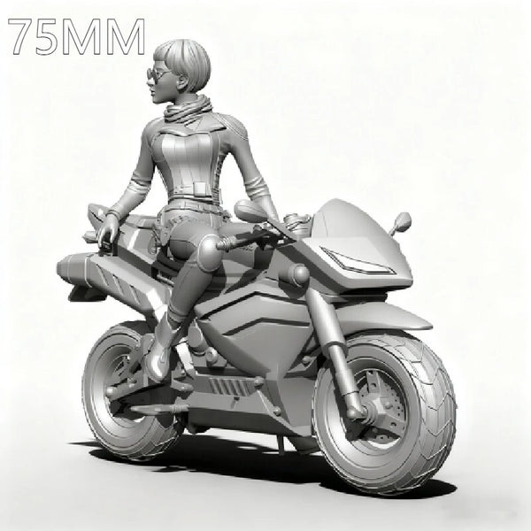 75mm Modern Female Rider, Resin Model Figure Kit, Unassembled and Unpainted