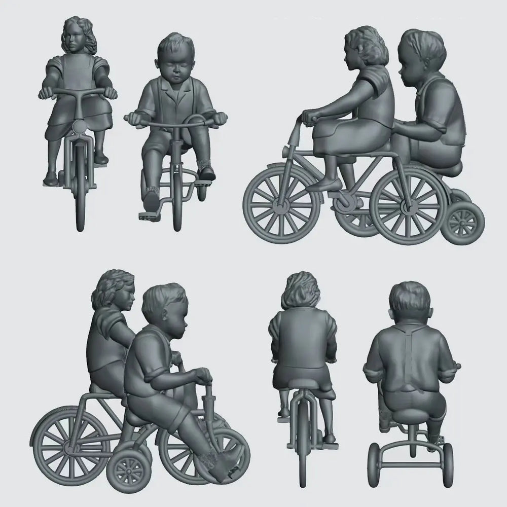 1/35 Civilian Bicycle Riders, 14 Figures, Resin Model Figure Kit, Historical Theme, Unassembled and Unpainted
