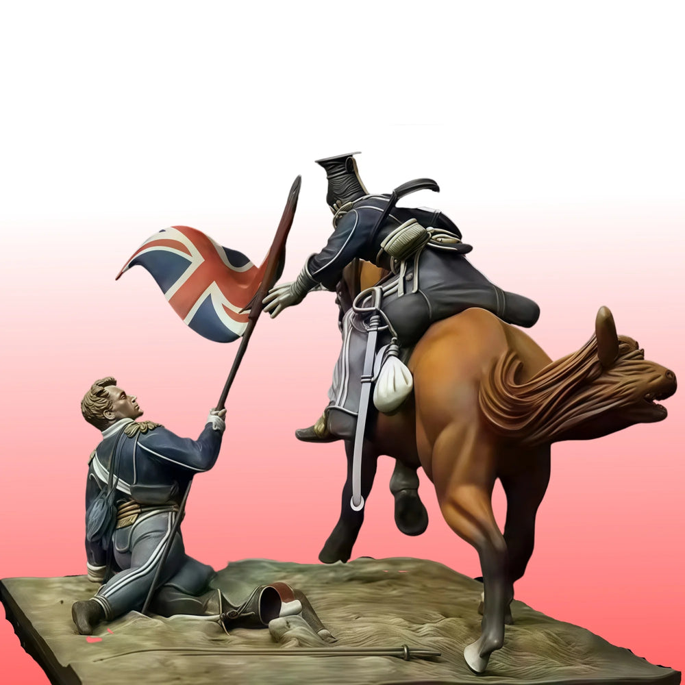 1/24 Medieval Mounted Knight with Flag Bearer, 2 Figures, Resin Model Figure Kit, Unassembled and Unpainted