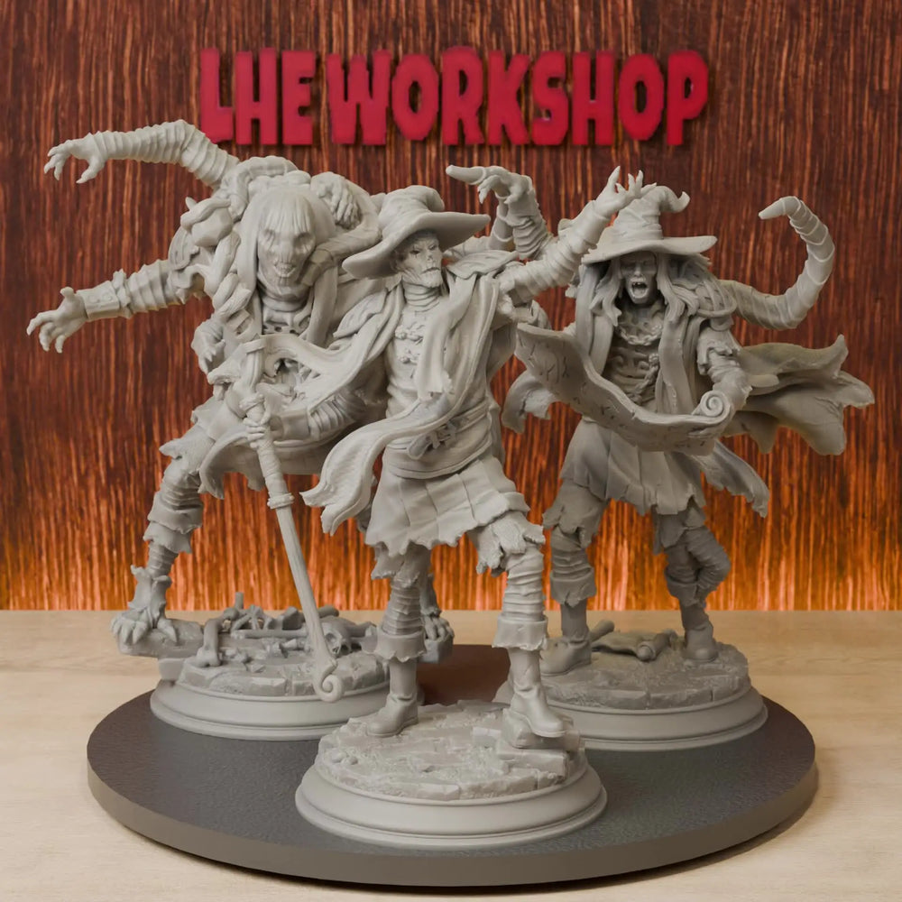 38mm Eldritch Plagued Wizard Trio, 3 Figures, Resin Model Figure Kit, Fantasy Theme, Unassembled and Unpainted