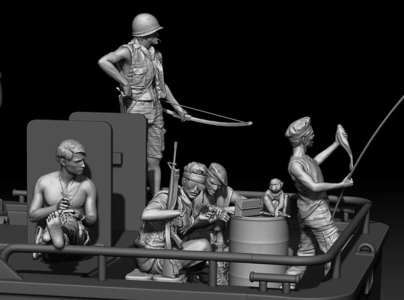 1/35 Naval Crew & Crocodiles, 10 Figures, Resin Model Figure Kit, Military Theme, Unassembled and Unpainted