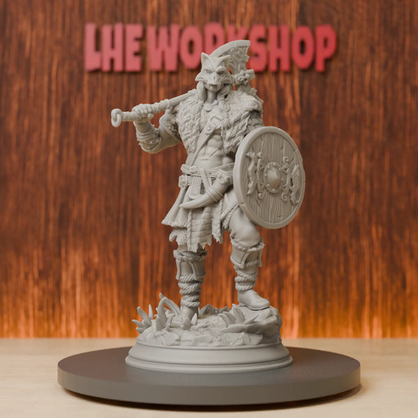 75mm Wolf-Masked Barbarian, Resin Model Figure Kit, Fantasy Theme, Unassembled and Unpainted