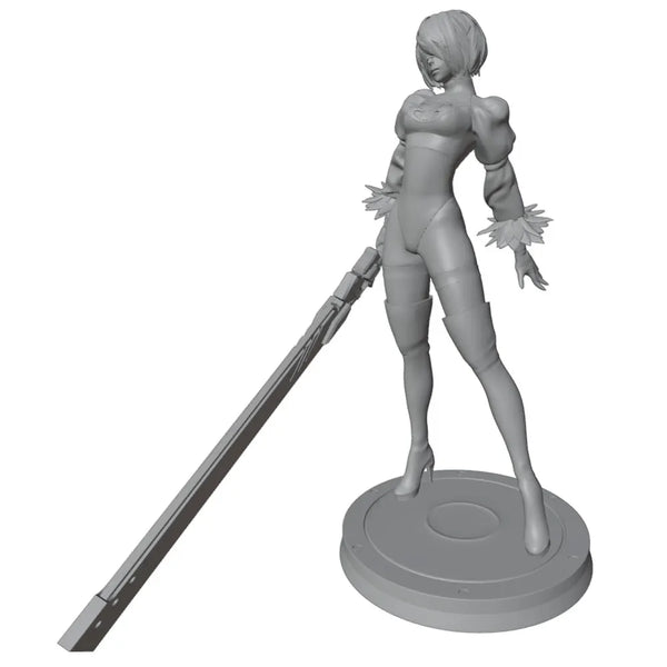1/24 Female Anime Warrior with Ornate Winged Swords, Resin Model Figure Kit, Anime Theme, Unassembled and Unpainted