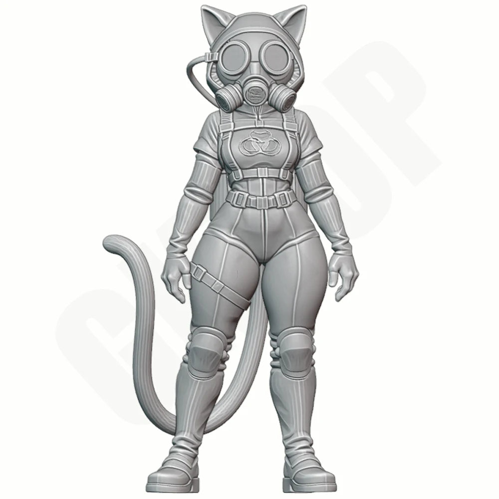 1/24 Cat Girl with Gas Mask, Resin Model Figure Kit, Anime Theme, Unassembled and Unpainted