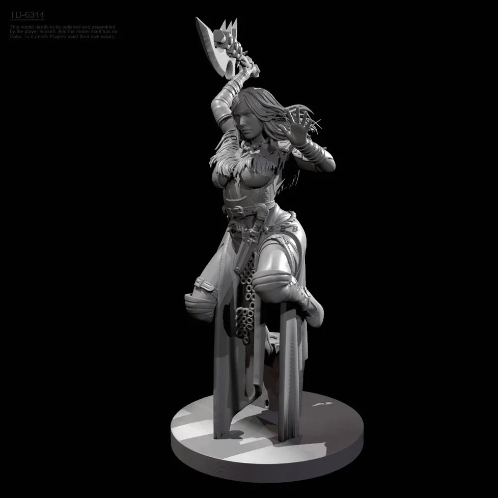 75mm Female Warrior with Polearm, Resin Model Figure Kit, Fantasy Theme, Unassembled and Unpainted