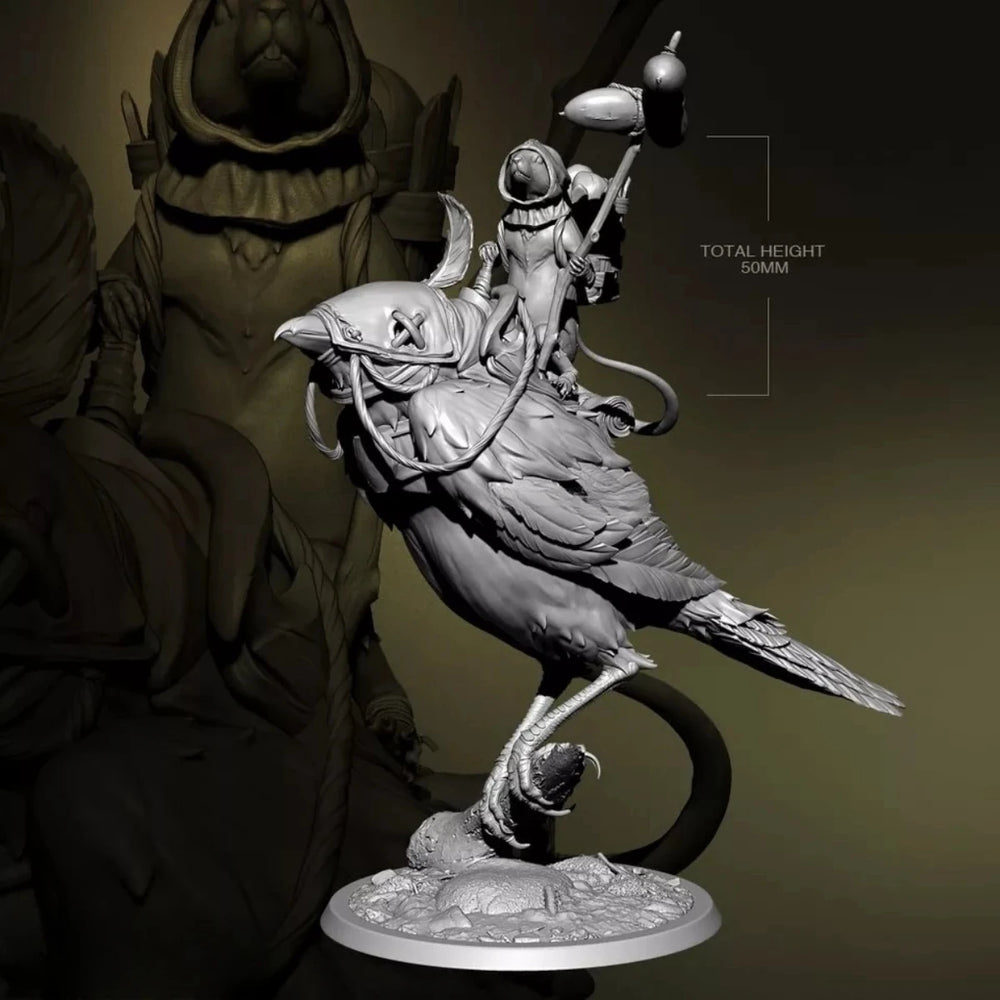 50mm Mounted Knight with Magpie, 2 Figures, Resin Model Figure Kit, Fantasy Theme, Unassembled and Unpainted