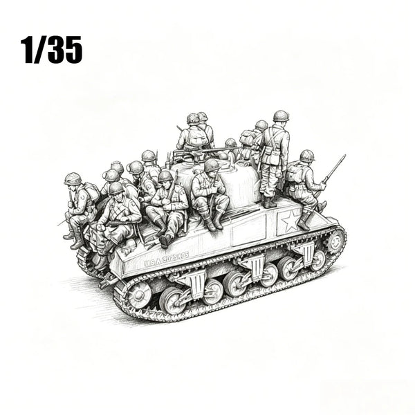 1/35 WWII American Tank Riders, 14 Figures, Resin Model Figure Kit, Unassembled and Unpainted