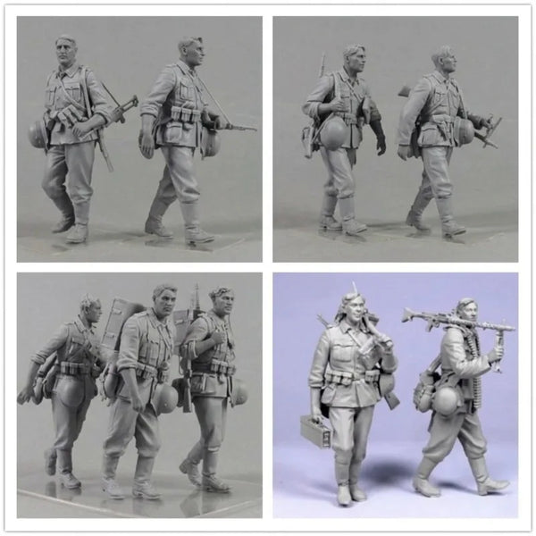 1/35 WWII Infantry Squad Marching, 9 Figures, Resin Model Figure Kit, Unassembled and Unpainted