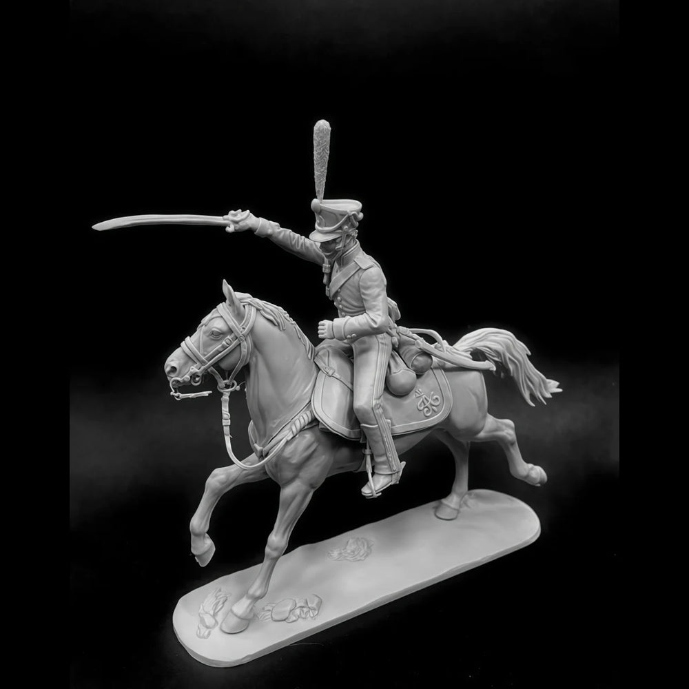 54mm Napoleonic Russian Cavalry Hunter, Resin Model Figure Kit, Unassembled and Unpainted