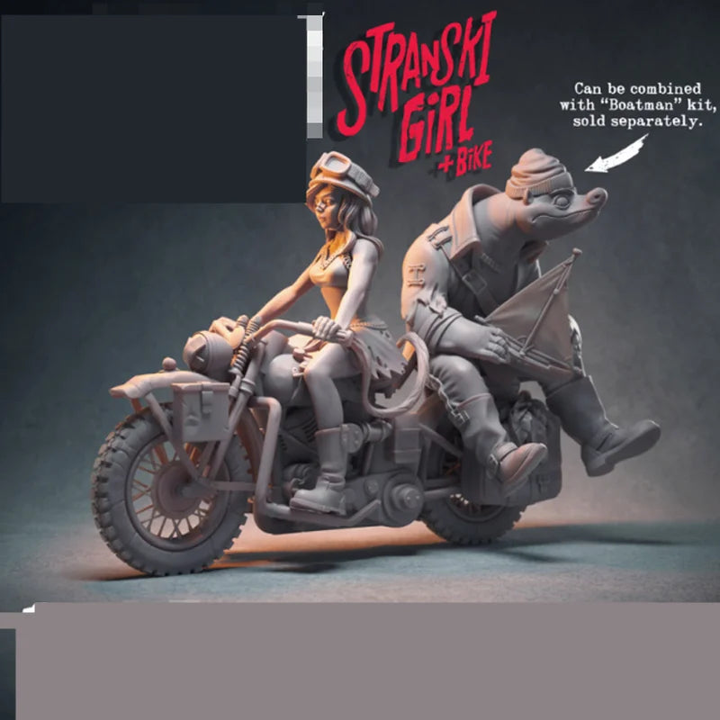 1/24 Pin-up Girl on Motorcycle, Resin Model Figure Kit, Unassembled and Unpainted