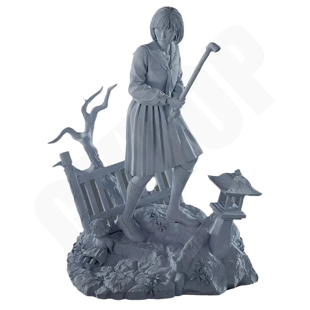 1/24 Warrior Girl with Pagoda Base, Resin Model Figure Kit, Fantasy Theme, Unassembled and Unpainted