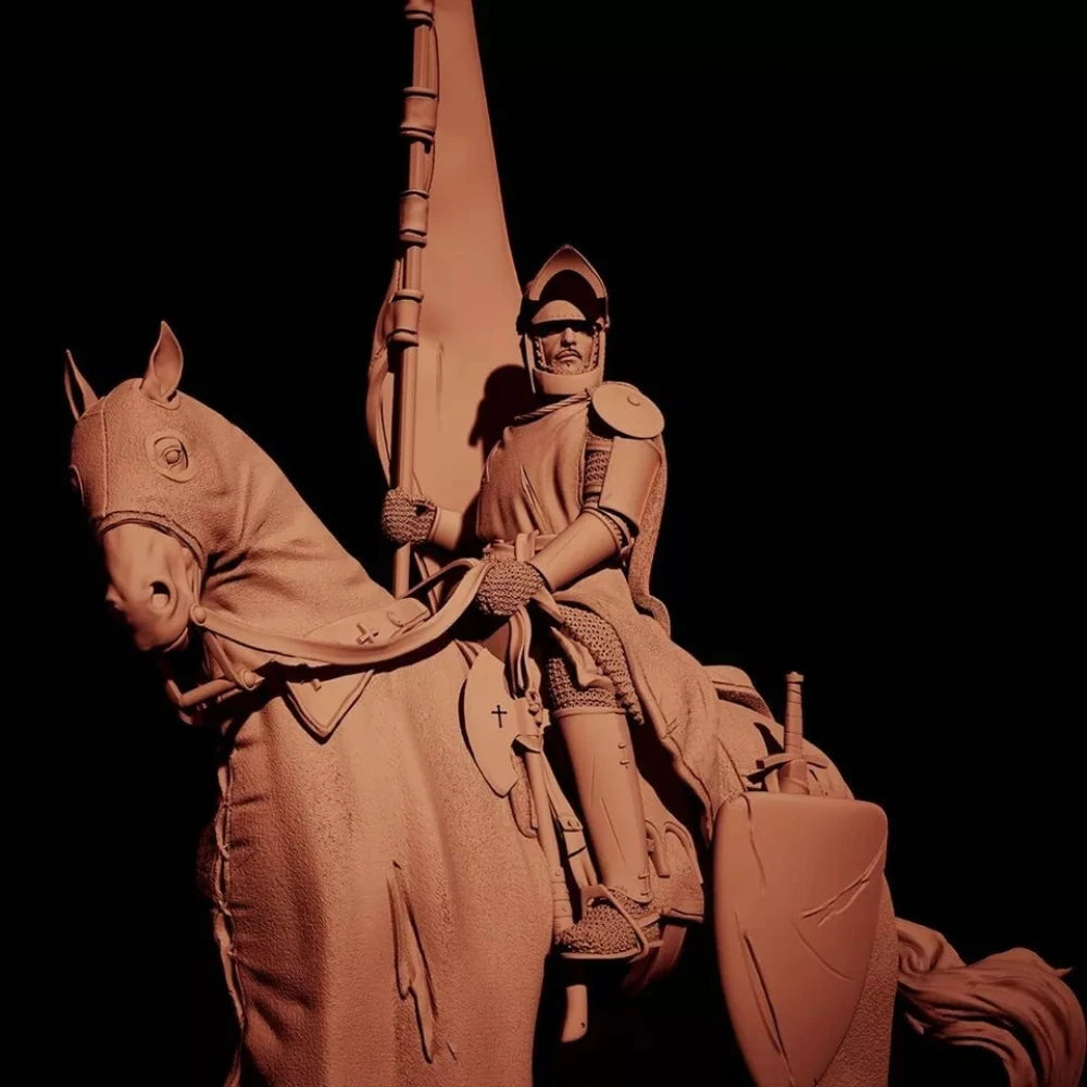 1/24 Medieval Knight Bearing Cross Standard, Resin Model Figure Kit, Unassembled and Unpainted