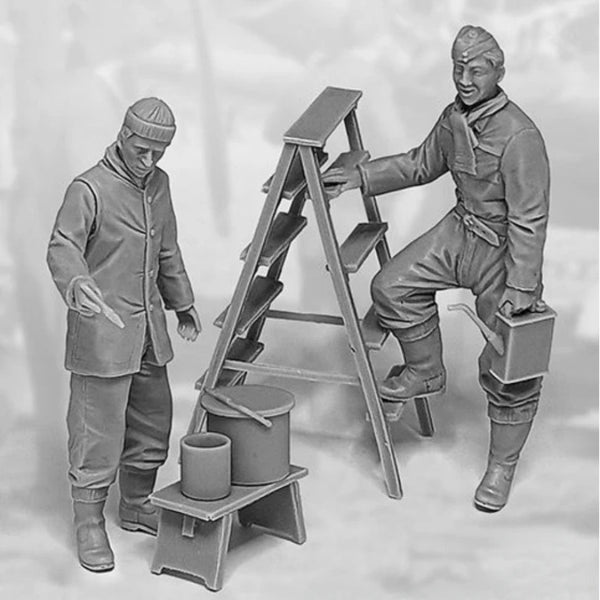 1/32 WWII German Fortification Crew, 3 Figures, Resin Model Figure Kit, Unassembled and Unpainted
