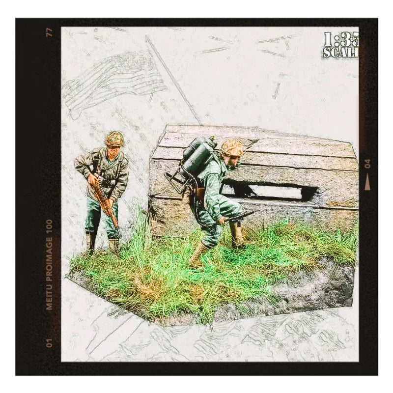 1/35 WWII German Bunker Position, 5 Figures, Resin Model Diorama Kit, Unassembled and Unpainted