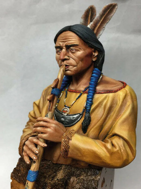 1/10 Native American Man with Flute, Resin Model Bust Kit, Historical Theme, Unassembled and Unpainted