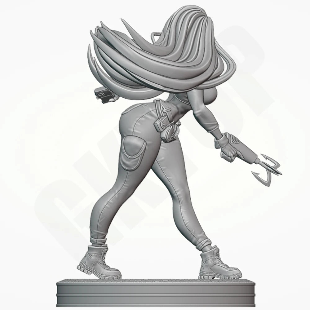 1/24 Female Warrior with Flowing Hair and Ice Axe, Resin Model Figure Kit, Unassembled and Unpainted