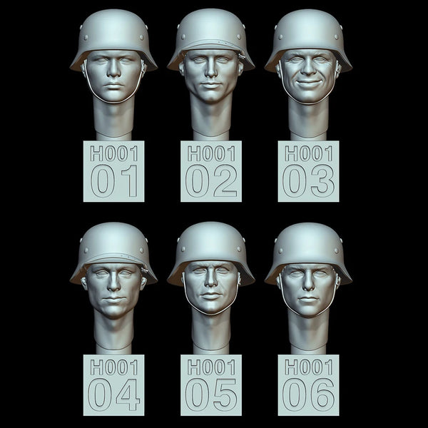1/35 WWII German Head Set, 6 Figures, Resin Model Figure Kit, Unassembled and Unpainted