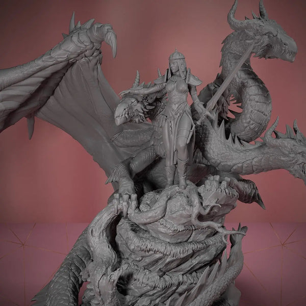 90mm Three-Headed Dragon Queen, Resin Model Figure Kit, Fantasy Theme, Unassembled and Unpainted